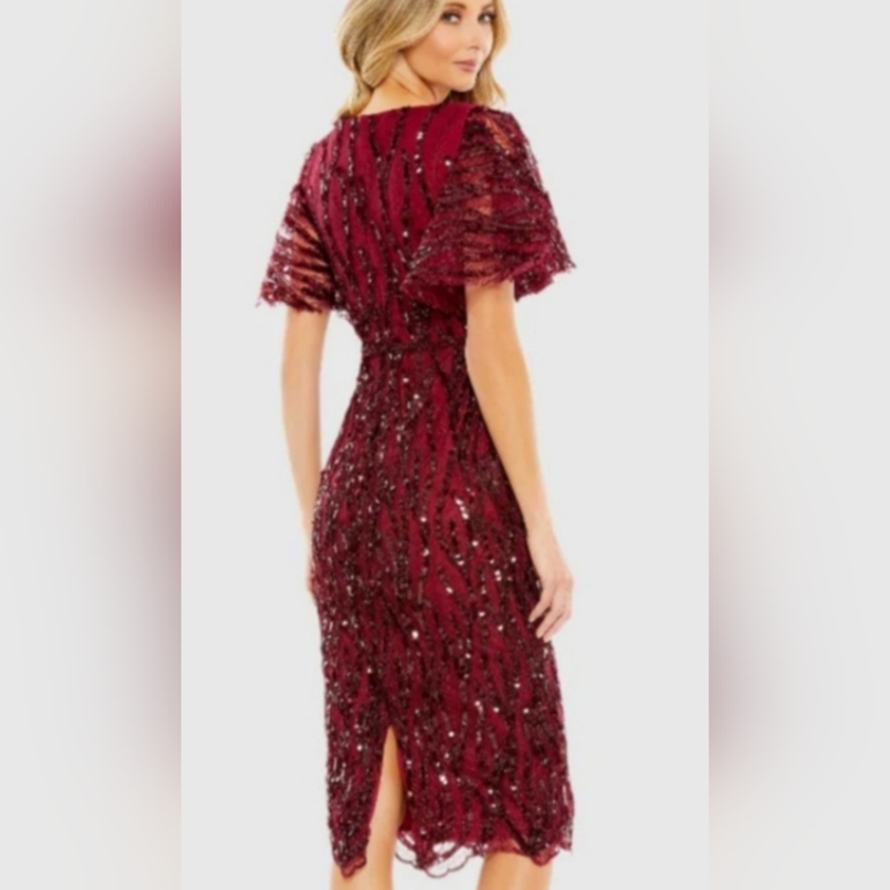 Mac Duggal Size 2 Sequin Embroidered Butterfly Sleeve Midi Dress $498 USD NWT